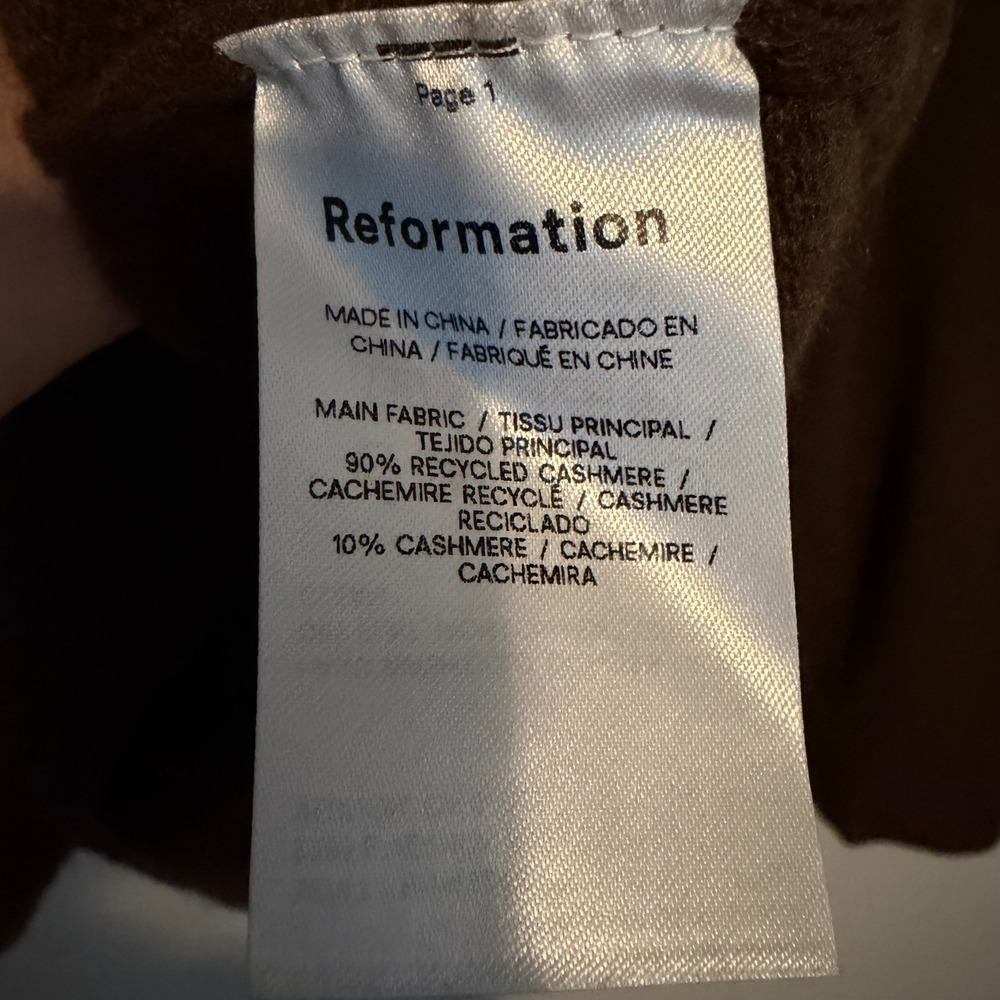 Reformation Boyfriend Sweater S Chocolate Brown 100% Cashmere Rolled Hem - Picture 3 of 4